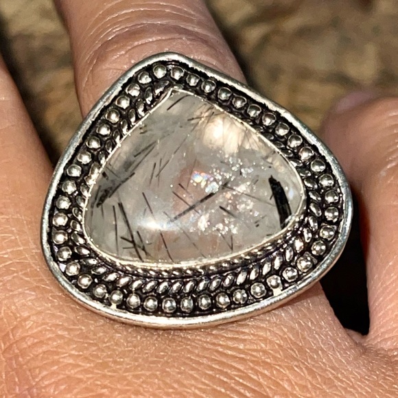 Black Rutilated Quartz Ring Size 7 1/2 - Picture 2 of 6